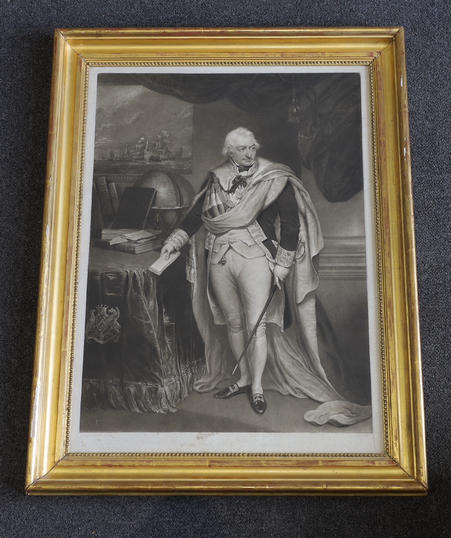 Charles Turner after Sir William Beechey R.A., mezzotint, 'John Earl of St Vincent, Admiral of the Red and General of Marines', published 1816, visible sheet 60.5 x 44cm